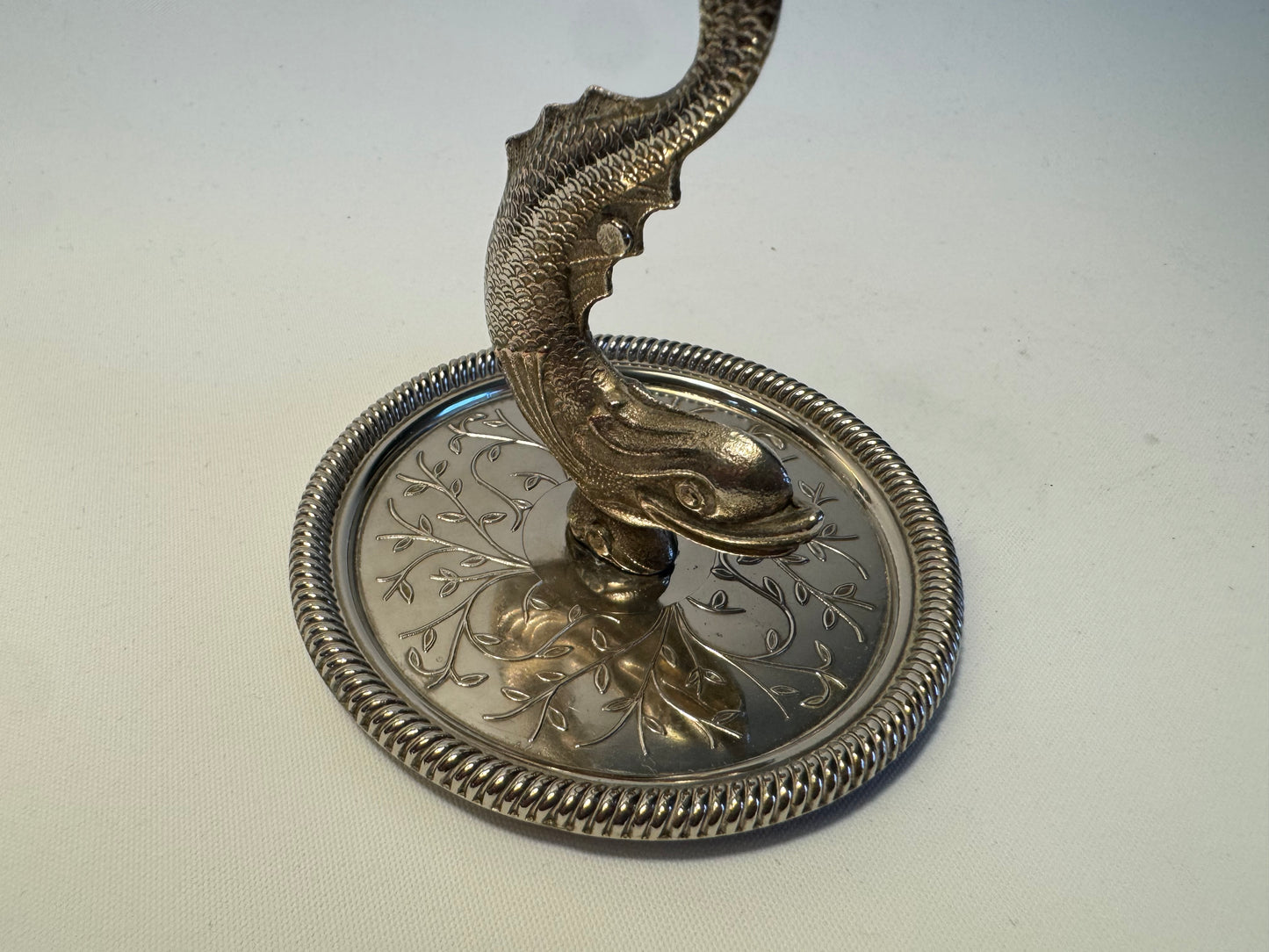 Silver Trinket Dish with Dolphin | Vintage Antique Style | Ring & Jewellery Dish | Zodiac Plate of England |