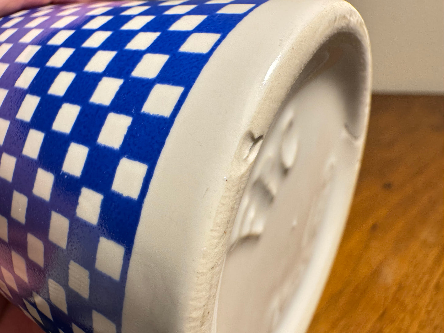 Vintage 1980's Ingrid Berger Mug FPC Blue & White Check Ceramic Coffee / Tea | Retro | Made in England |