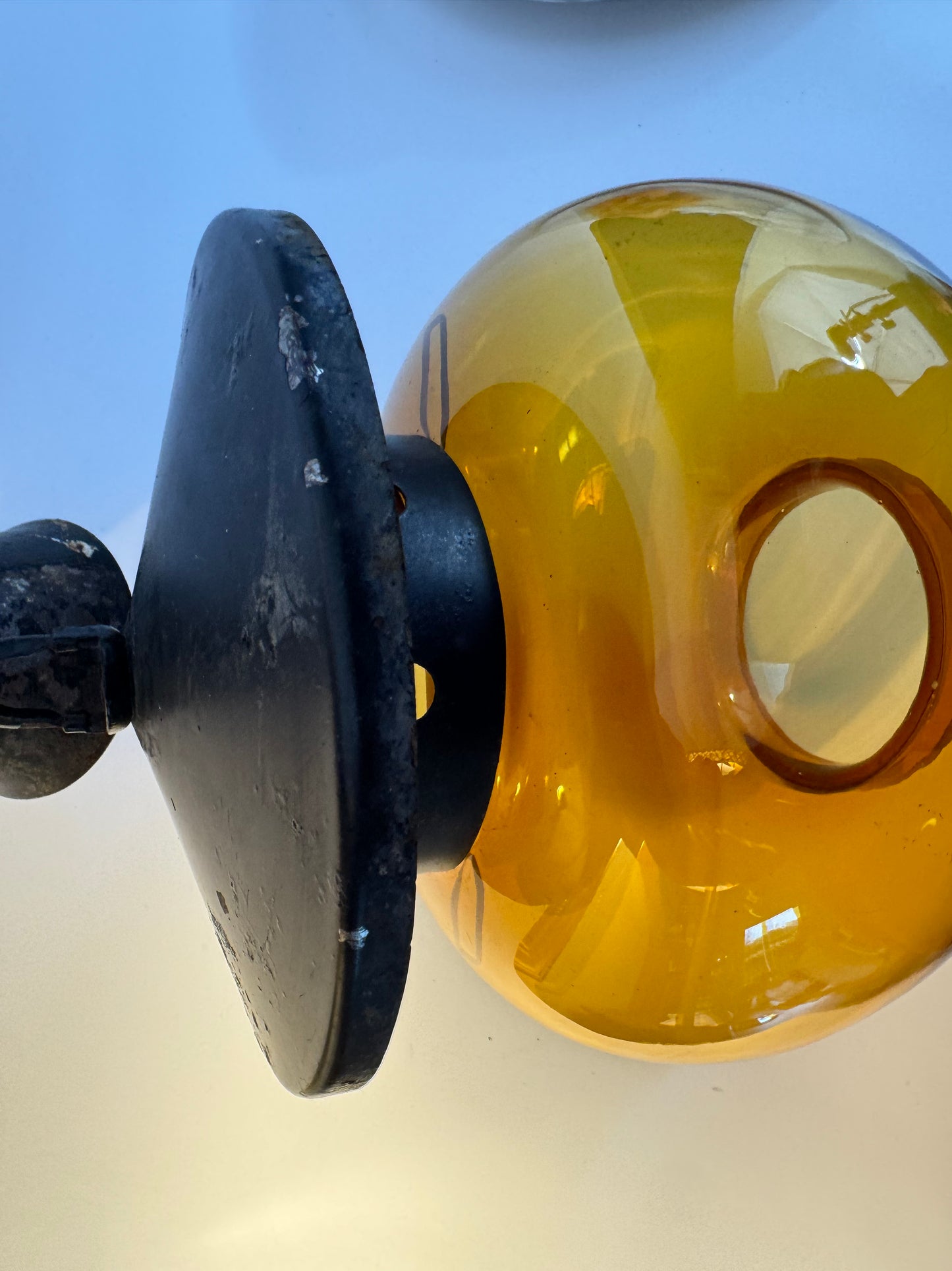 Antique Amber Glass Balloon Light Fitting | Iron | Made in Spain | Vintage Retro |
