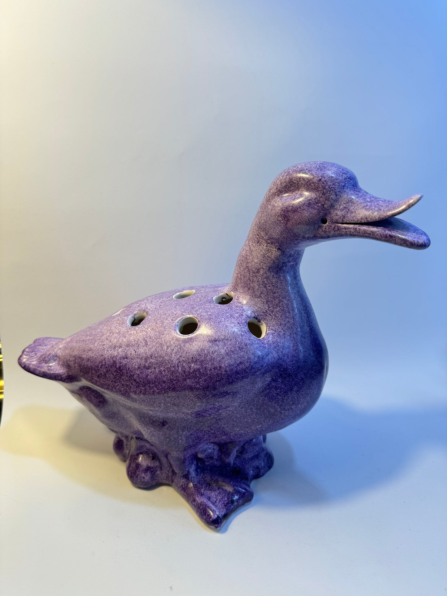 Ceramic Flower Duck | Vintage Retro | Purple Flower Frog Vase | French |