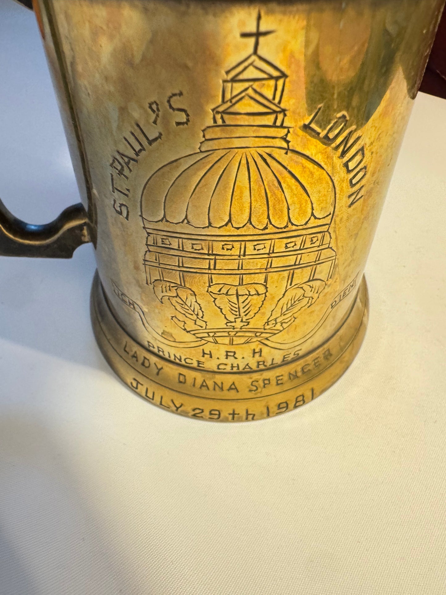 Prince Charles & Lady Diana Royal Wedding Tankard | Plated Brass | St. Paul’s Cathedral 1981 | Unique Vintage Retro | British Monarchy |