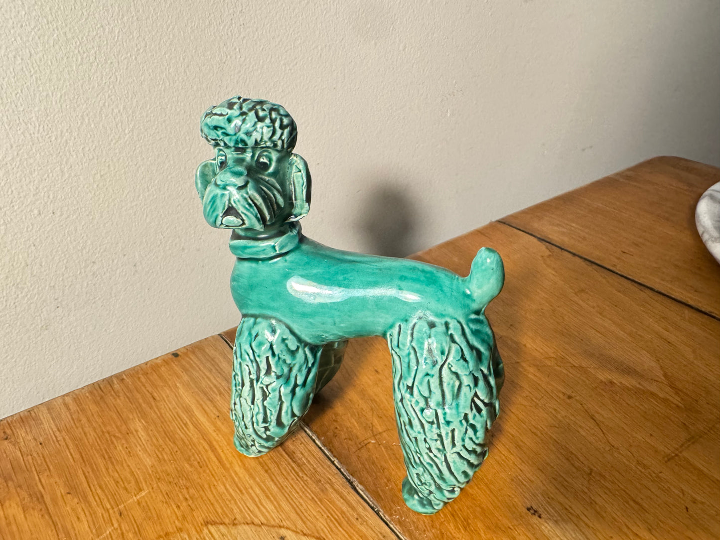 Ceramic Green Glazed Spaghetti Poodle Dog | Vintage Retro |