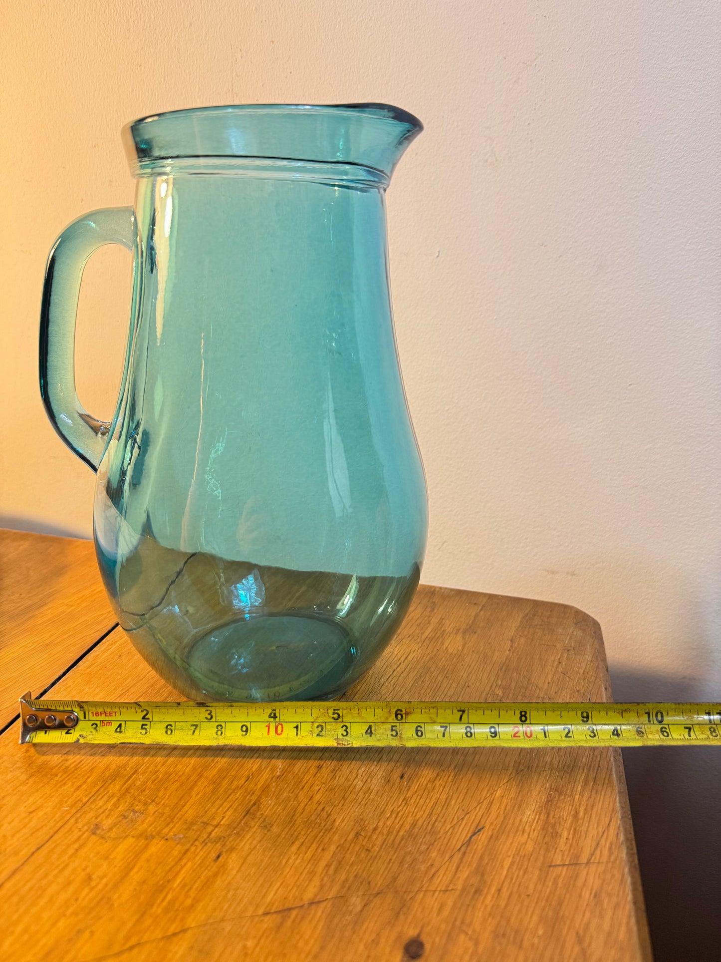 Turquoise Glass Jug | Vintage Retro Barware| Quirky Unique Cocktail Pitcher | Flower Vase |