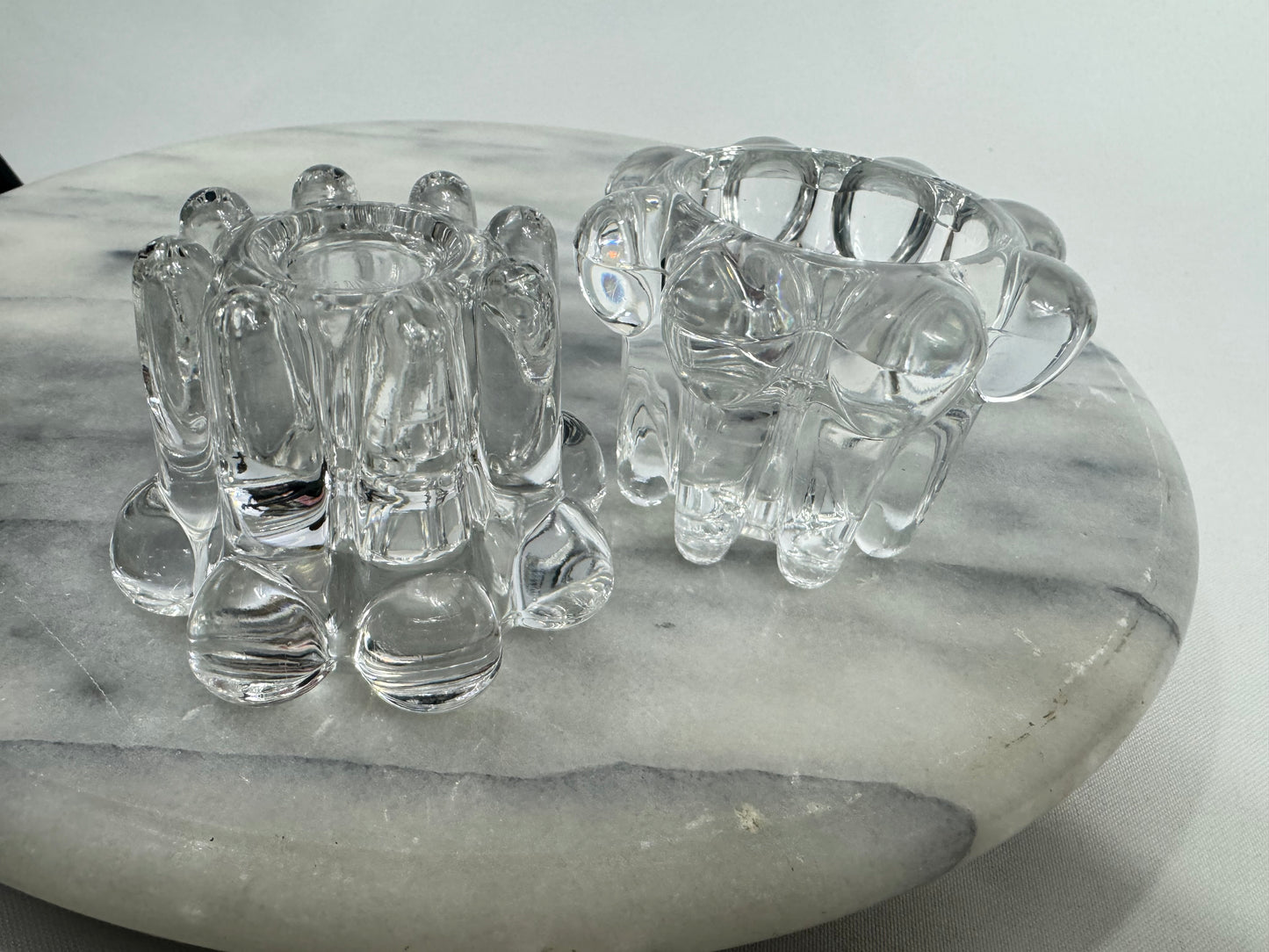 Reims Glass Bobble Candlestick Holders | Set of 2 | Vintage Retro | French Made in France |