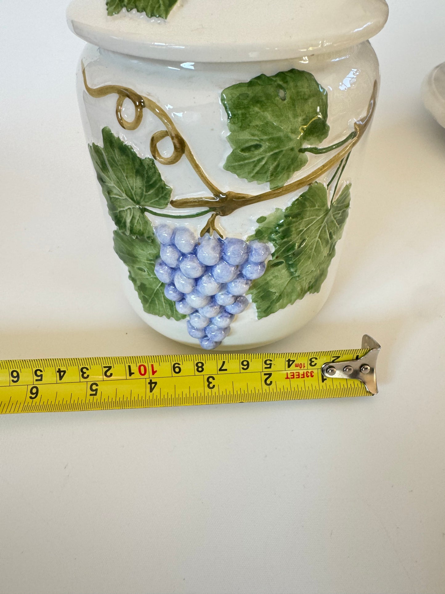 Italian Ceramic Storage Jar with Grapevine Detail | Kitchen Decor | Vintage Retro | Bassauo ITALY 1827 |