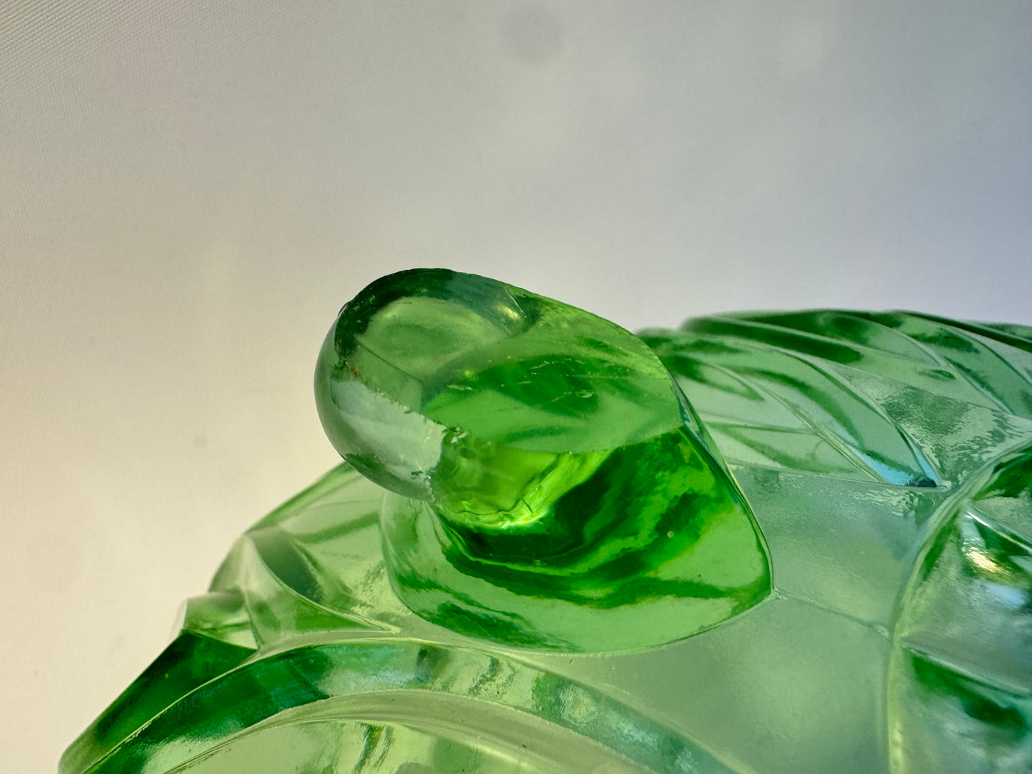 Green Cut Glass Large Bowl | Fruit Bowl | Art Deco | Footed Bowl | Vintage Retro |