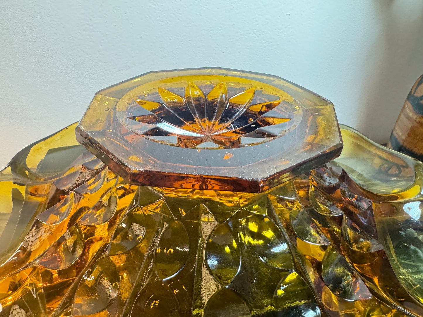 Large Art Deco Amber Depression Glass Bowl | Vintage Retro | Fruit Bowl