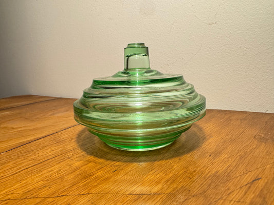 Green Glass Lidded Trinket Dish | Vintage Retro | Quirky Unusual |