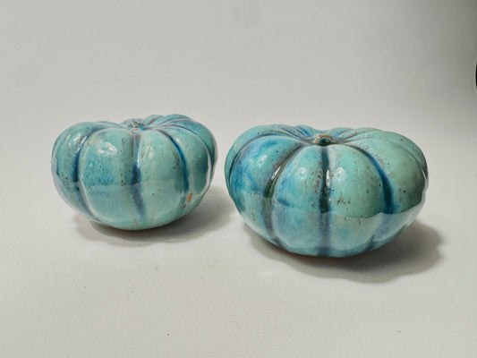 Stone Pumpkins with Blue & Turquoise Glaze | Handmade | Vintage Retro Quirky Decor | Halloween |