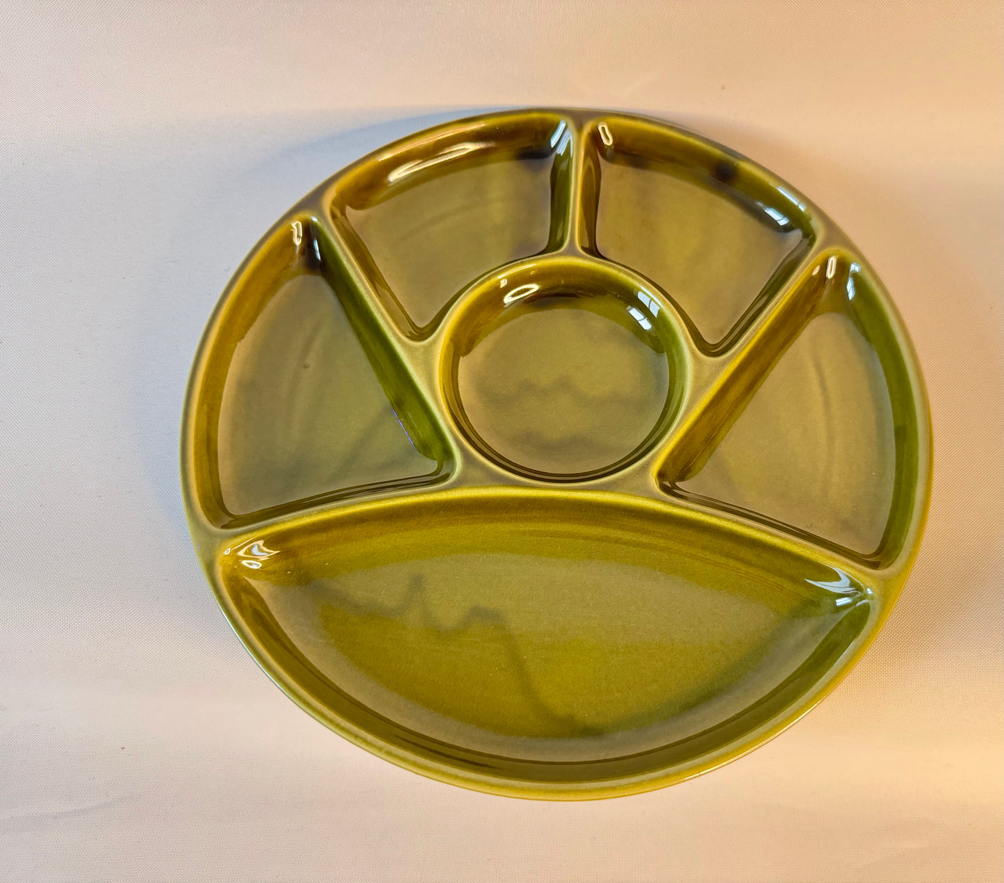 Sectional Glazed Plate Platter | Fondue Plate | Bento Box Plate | Made in Japan | Vintage Retro | 70s | Green | Burnt Orange |