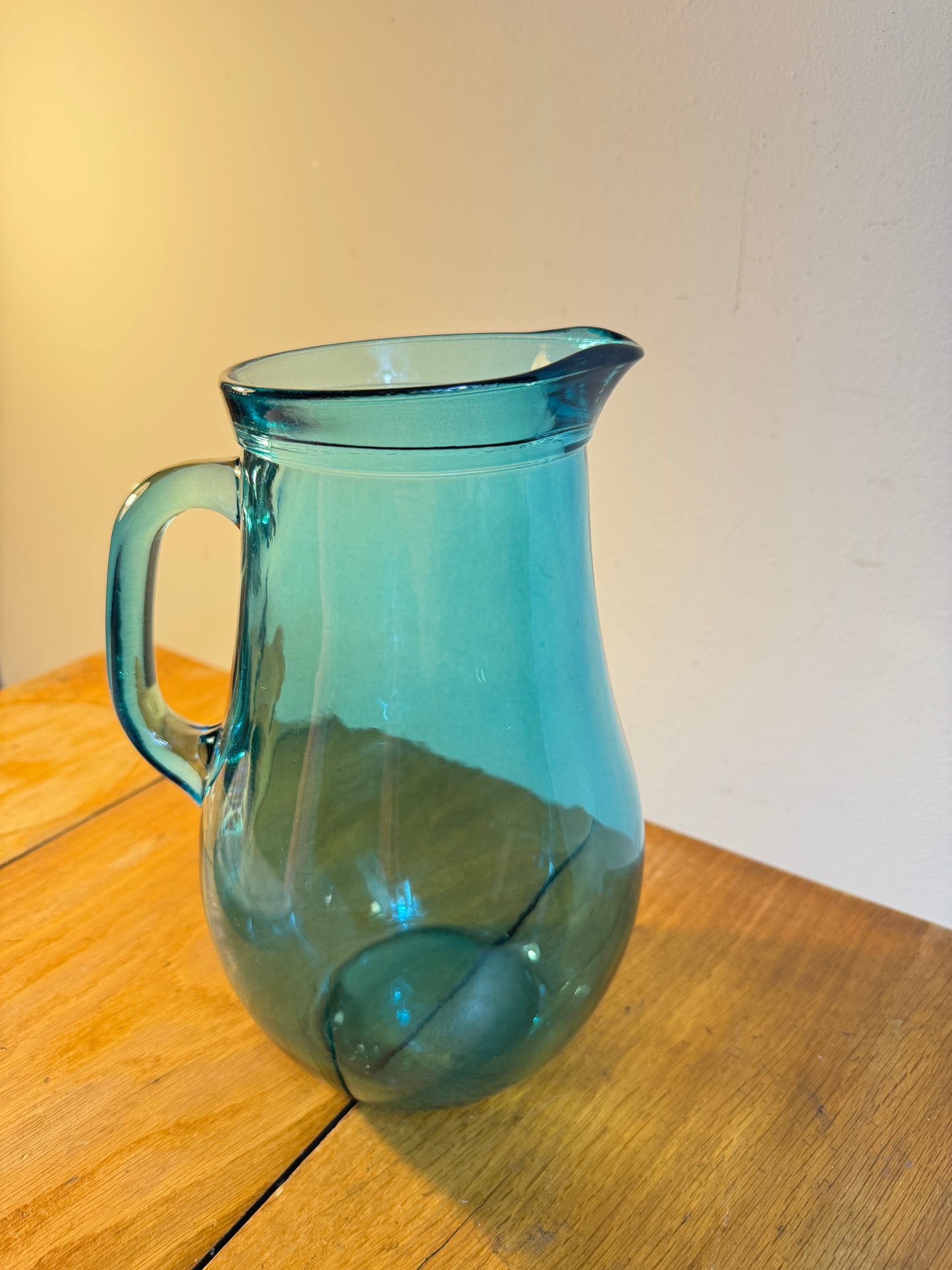 Turquoise Glass Jug | Vintage Retro Barware| Quirky Unique Cocktail Pitcher | Flower Vase |