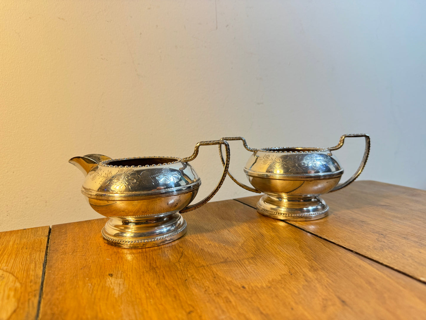 Silver Plated Sugar Bowl and Milk Jug | Hand Engraved | Made in England |