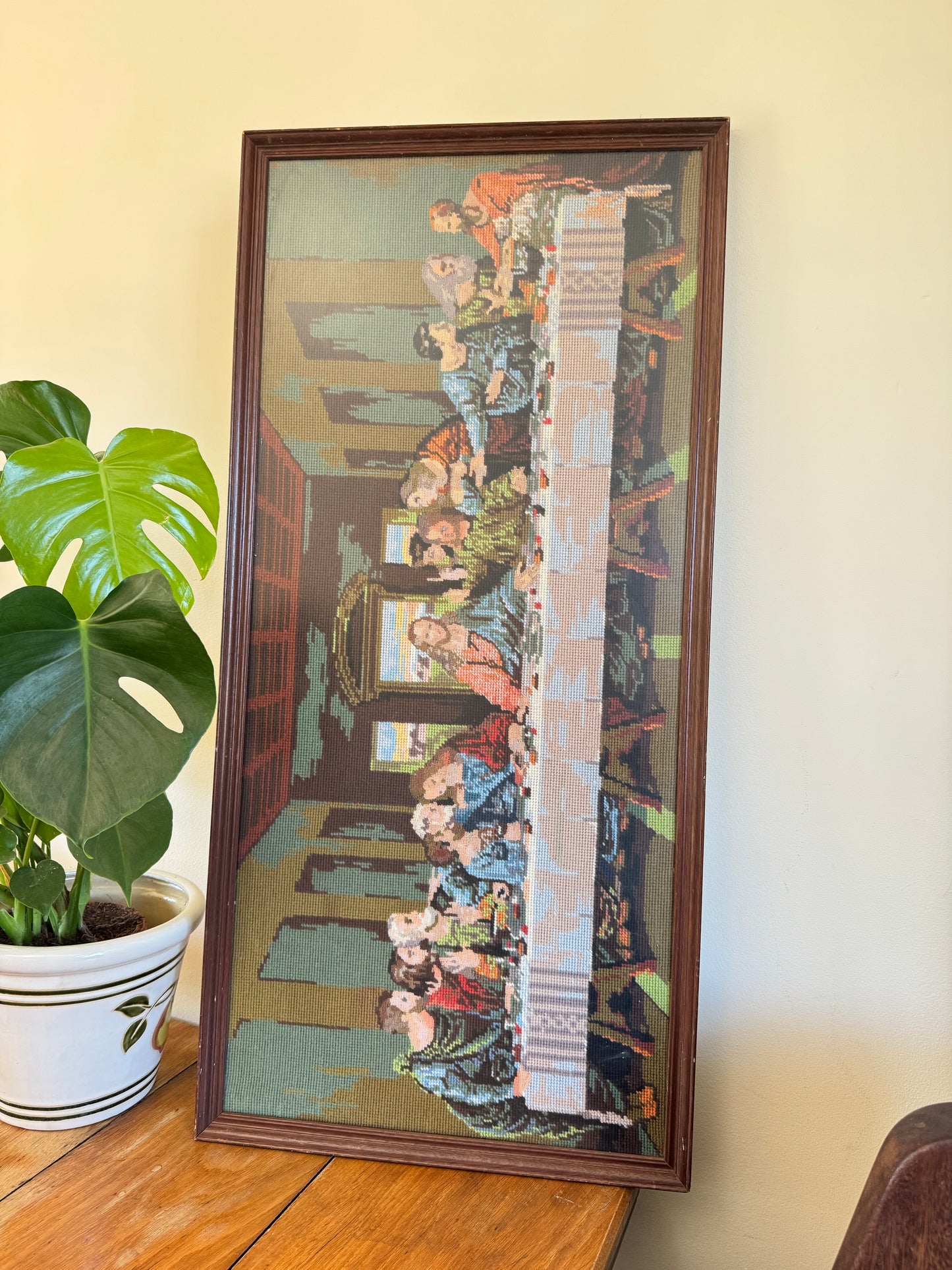 The Last Supper Framed Needlepoint | Leonardo Da Vinci | Handcrafted Folk Art | Vintage Retro | Religious Holy Jesus |