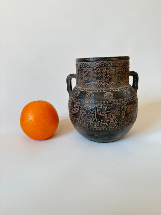 Greek Pottery Vase | Double Handled Urn Style Vase | Grecian | Mid Century MCM | Bird Pattern |
