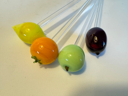 Glass Fruit Cocktail Stirrers | Grape Orange Apple Lemon | Vintage Retro Kitsch | Barware Glassware Dinner Party |