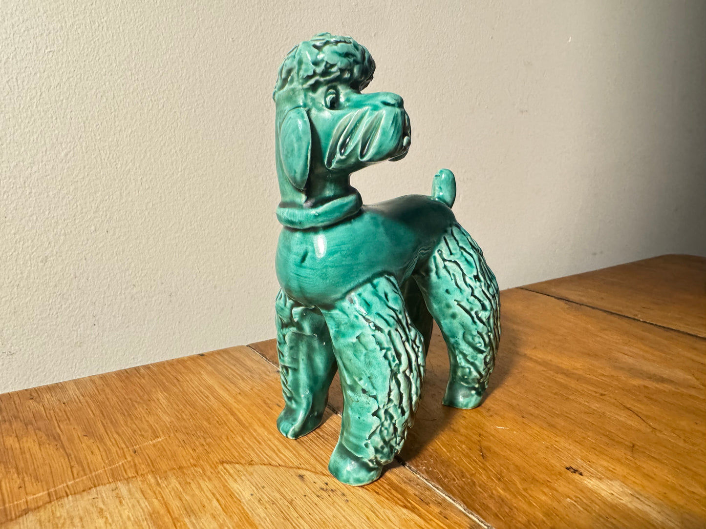 Ceramic Green Glazed Spaghetti Poodle Dog | Vintage Retro |