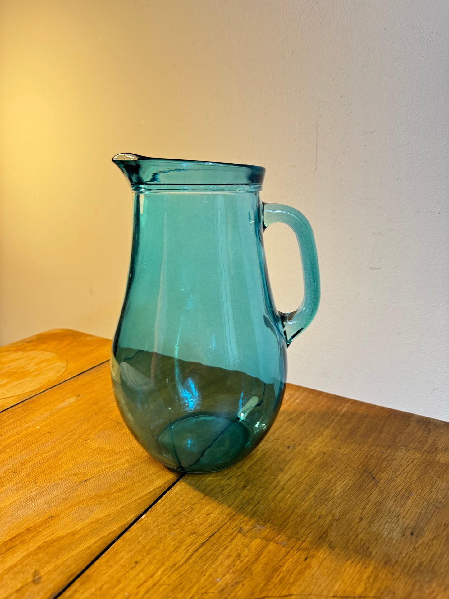 Turquoise Glass Jug | Vintage Retro Barware| Quirky Unique Cocktail Pitcher | Flower Vase |