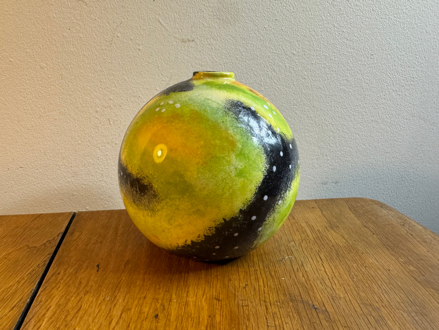 Small Studio Pottery Round Bud Vase | Galaxy Cosmic | Vintage Retro | MCM Mid Century Decor | Sphere Vase |