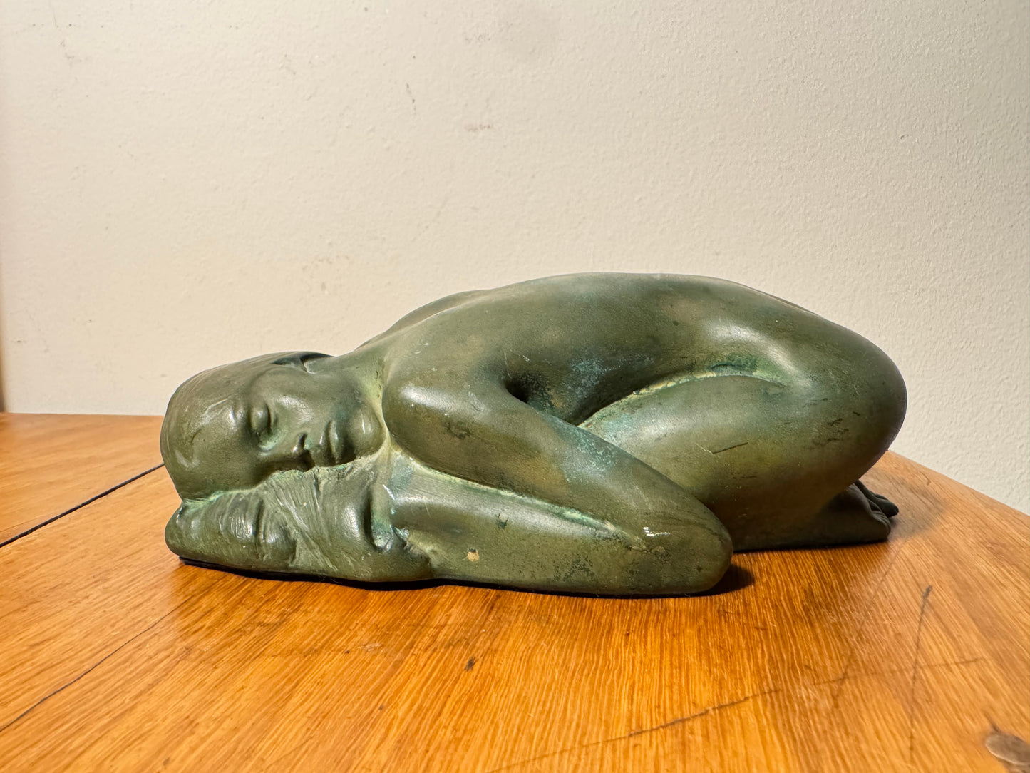 Carved Slate Sleeping Nude Lady Figure With Bronzed Effect Finish | Vintage Decor | Art Deco | Unique | c1930 |