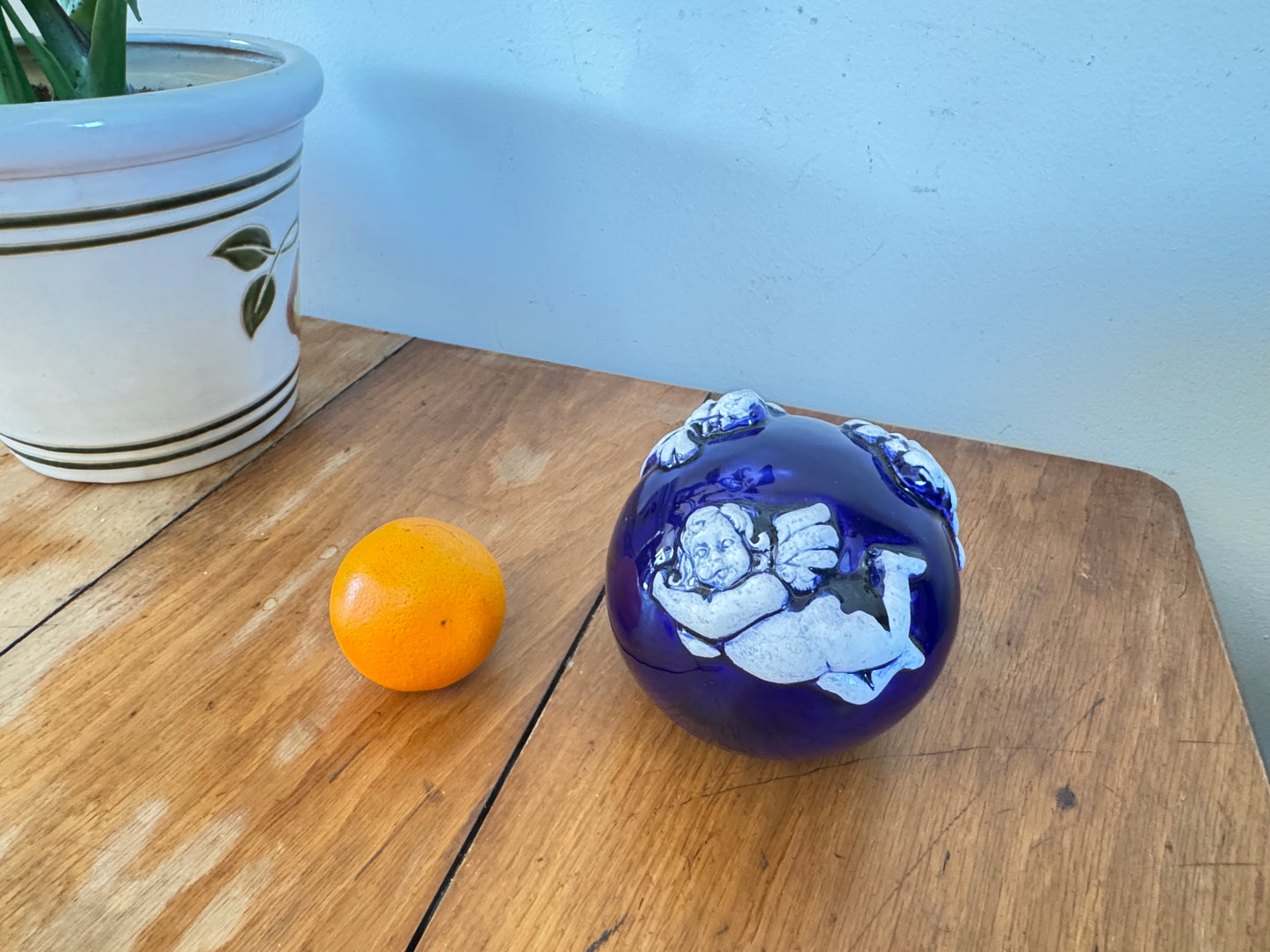 Ceramic Glazed Orb with Cherub Detail | Vintage Retro |