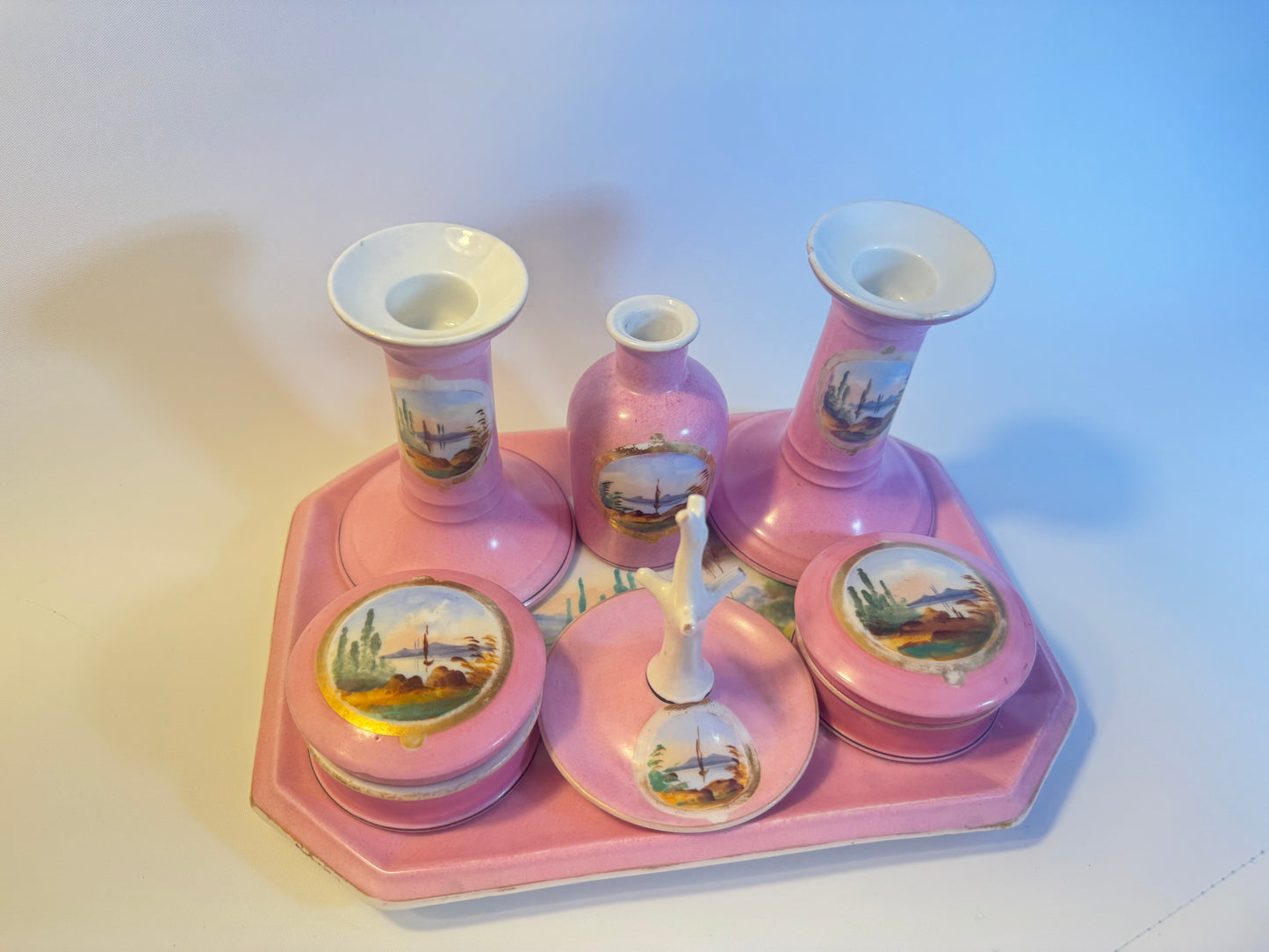 Pink Vintage Ceramic 7 Piece Vanity Set | Dressing Table | Retro Unique |