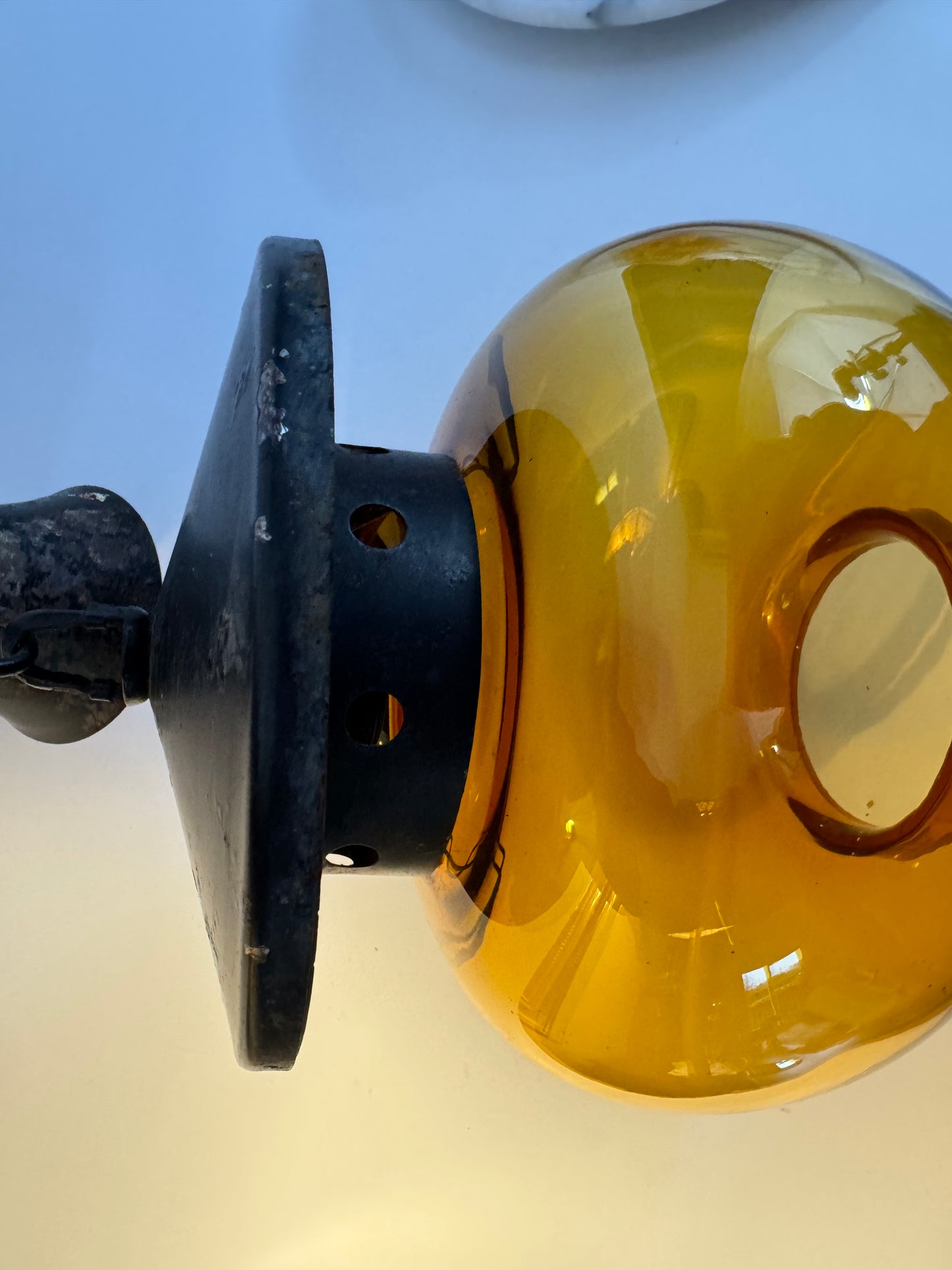 Antique Amber Glass Balloon Light Fitting | Iron | Made in Spain | Vintage Retro |