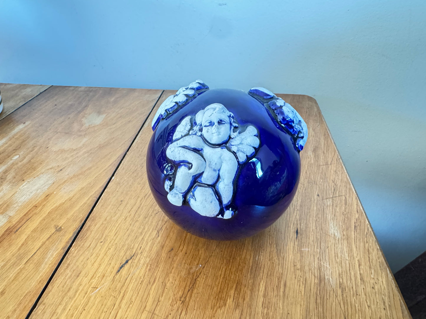 Ceramic Glazed Orb with Cherub Detail | Vintage Retro |