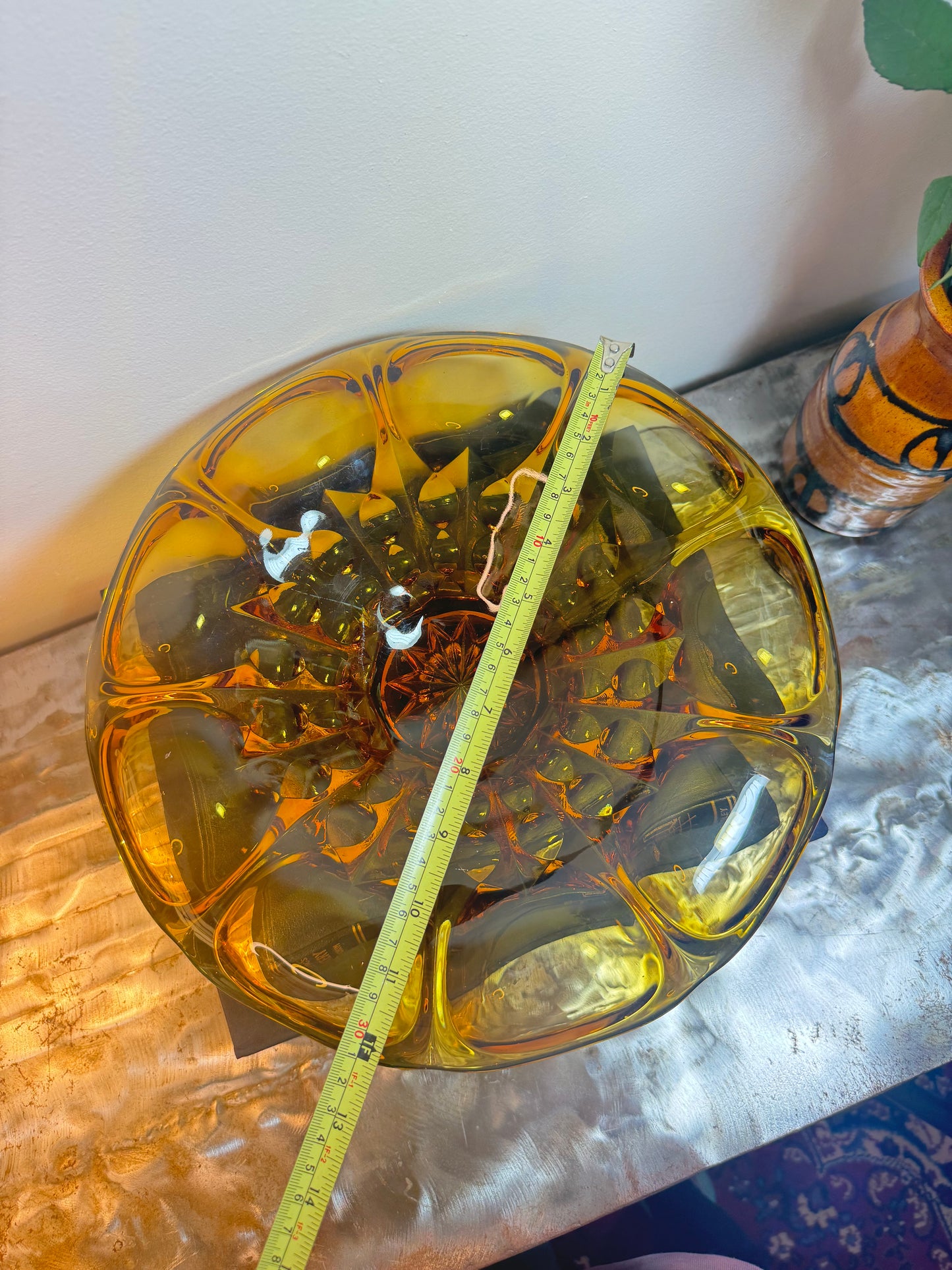 Large Art Deco Amber Depression Glass Bowl | Vintage Retro | Fruit Bowl