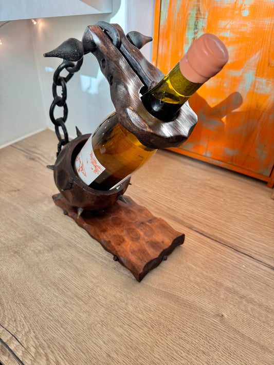 Brutalist Ball and Chain Wine Bottle Holder | Medieval Gothic Style | Vintage Retro Mid Century |