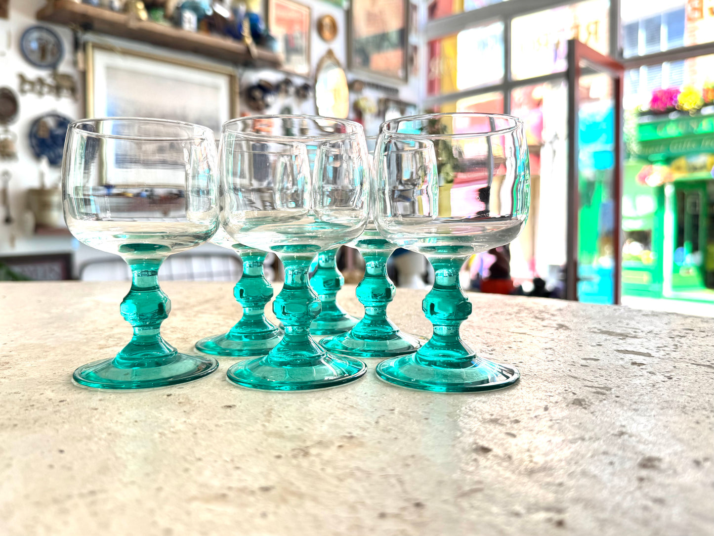 Turquoise Stem Glasses | Luminarc France | Wine/Cocktail/Aperitivo Glasses | Vintage Retro Barware Glassware |