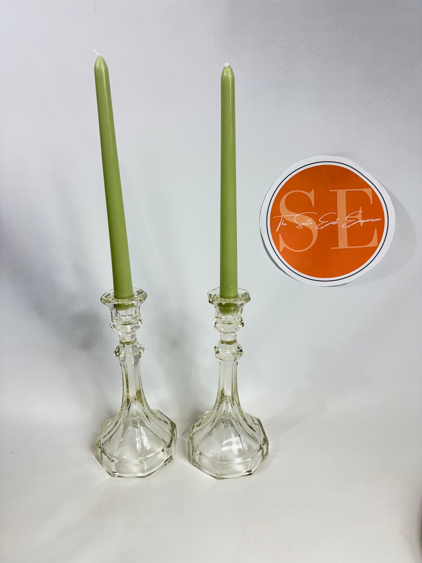 Thick Cut Glass Candlestick Holders | Set of 2 | Vintage Retro |