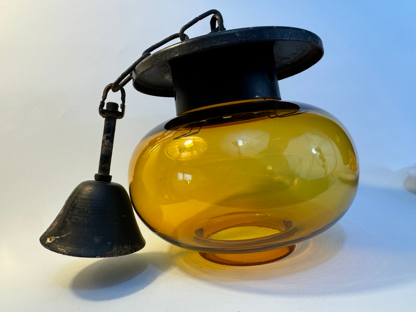 Antique Amber Glass Balloon Light Fitting | Iron | Made in Spain | Vintage Retro |