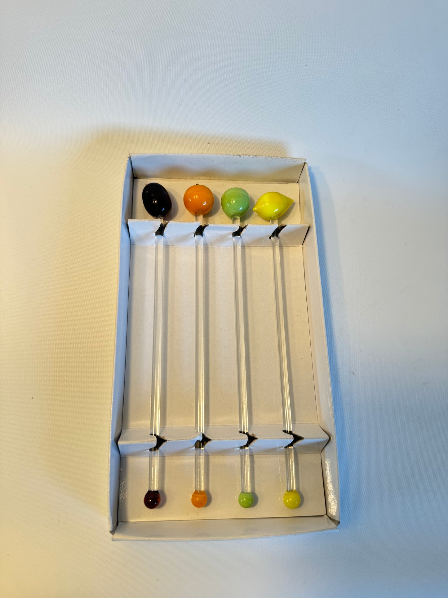 Glass Fruit Cocktail Stirrers | Grape Orange Apple Lemon | Vintage Retro Kitsch | Barware Glassware Dinner Party |