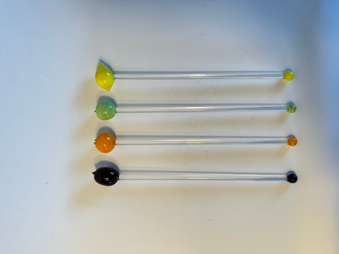 Glass Fruit Cocktail Stirrers | Grape Orange Apple Lemon | Vintage Retro Kitsch | Barware Glassware Dinner Party |