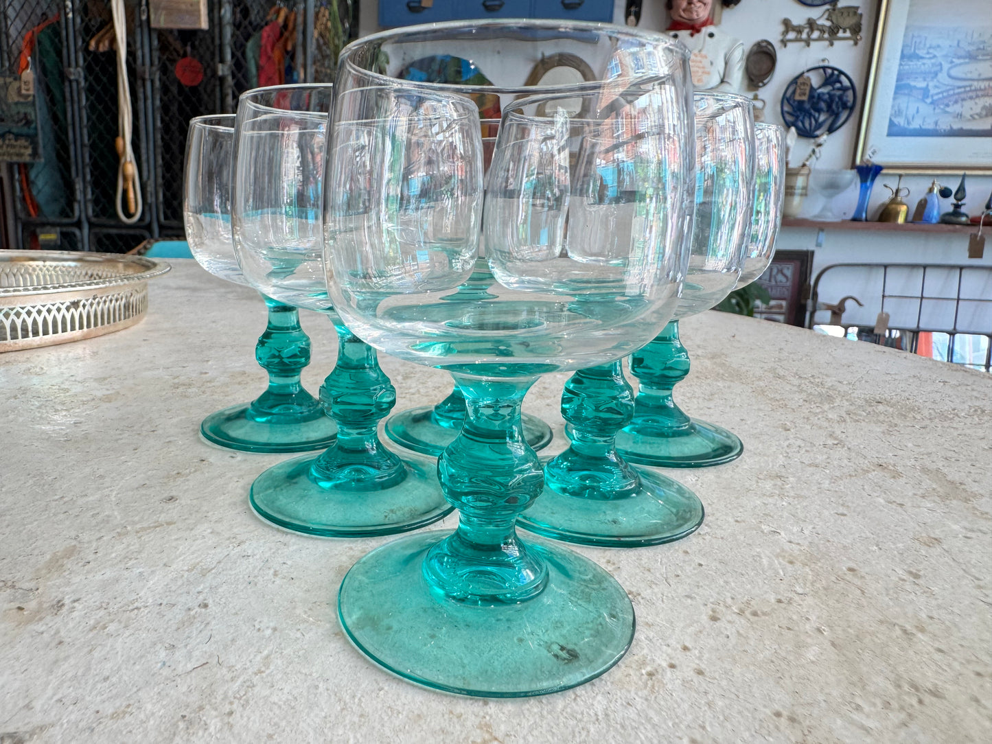 Turquoise Stem Glasses | Luminarc France | Wine/Cocktail/Aperitivo Glasses | Vintage Retro Barware Glassware |