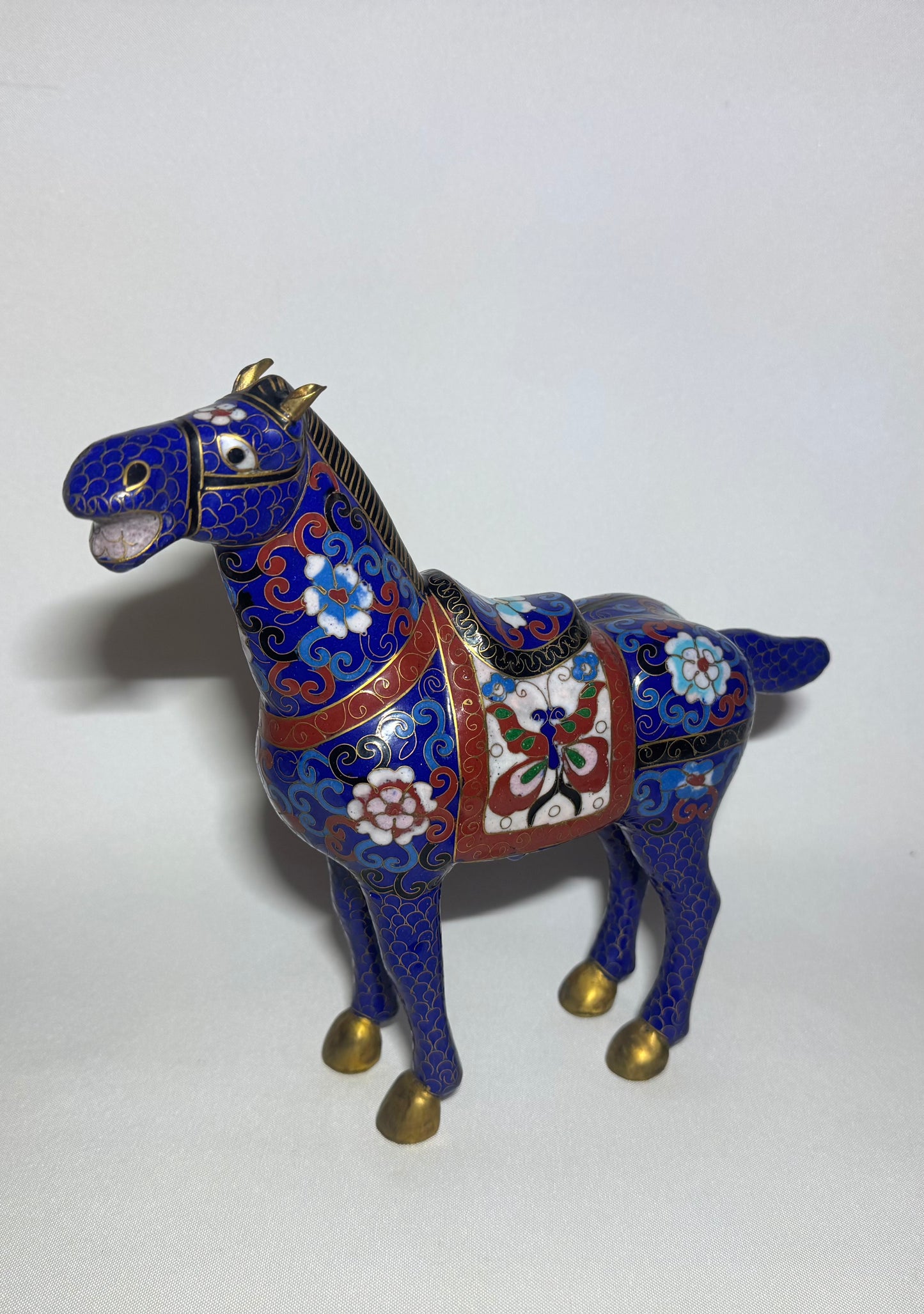 Blue Floral Cloisonné Horse