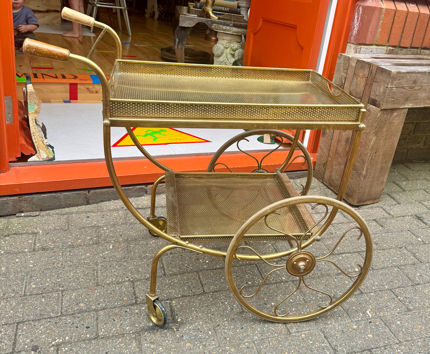 Josef Franc Brass Bar Trolley | Vintage Antique Homeware Decor |