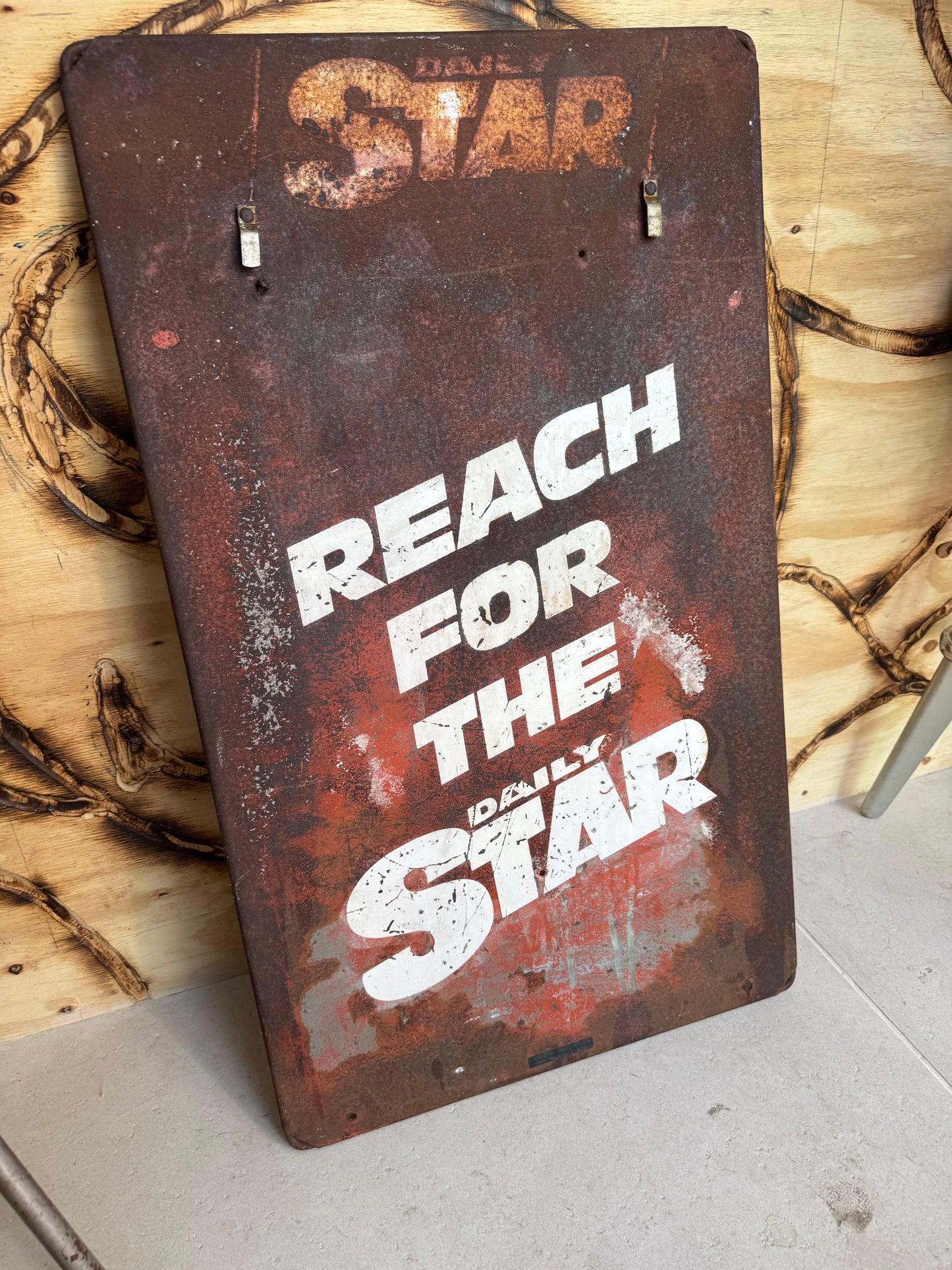 Large Daily Star Newspaper Advertising Metal Sign | Weathered Distressed | Vintage Retro | Reach For The Daily Star |