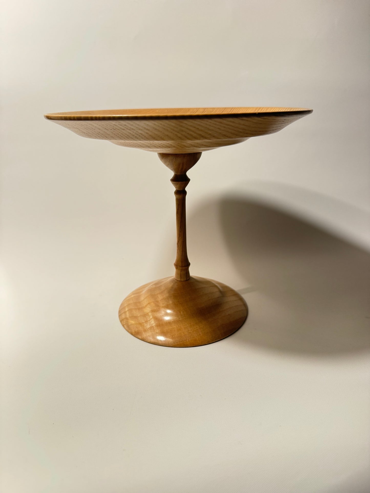 Handmade Ash Wood Pedestal Platter/Bowl | Dinner Party Serveware | Vintage Retro | Scandi | MCM Mid Century |