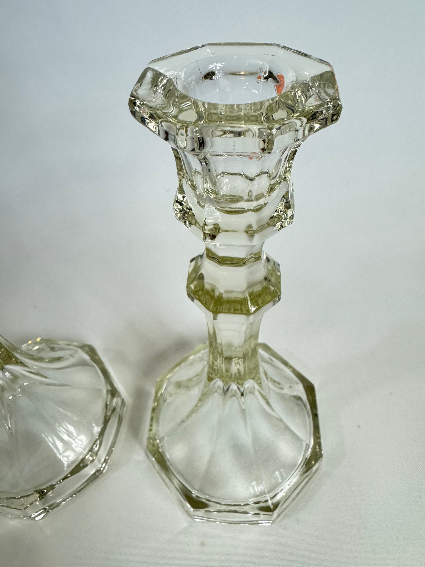 Thick Cut Glass Candlestick Holders | Set of 2 | Vintage Retro |
