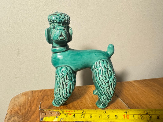 Ceramic Green Glazed Spaghetti Poodle Dog | Vintage Retro |