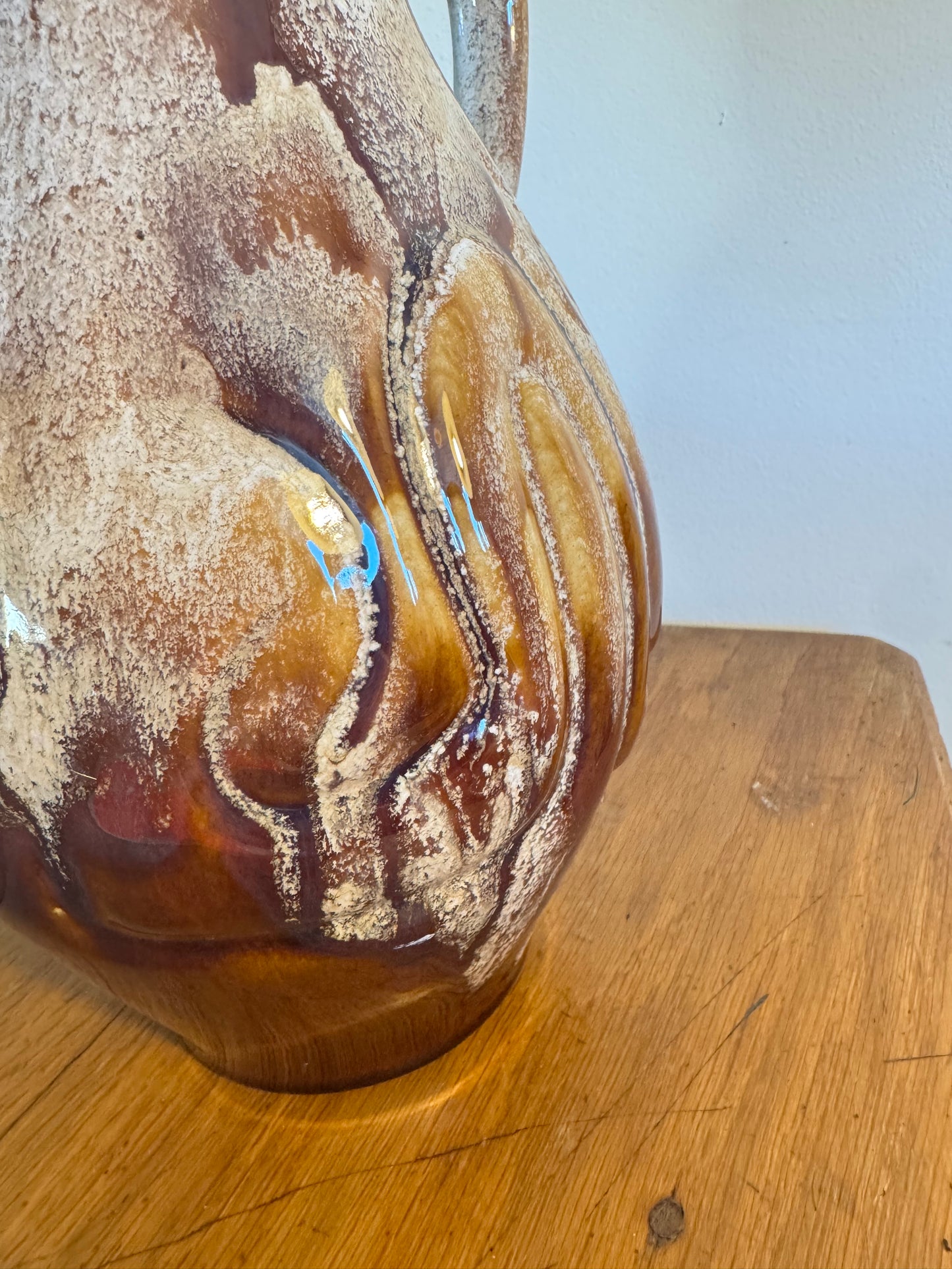 Large Ceramic Vase with Drip Glaze | Twin Double Handle | Vintage Retro Home decor |
