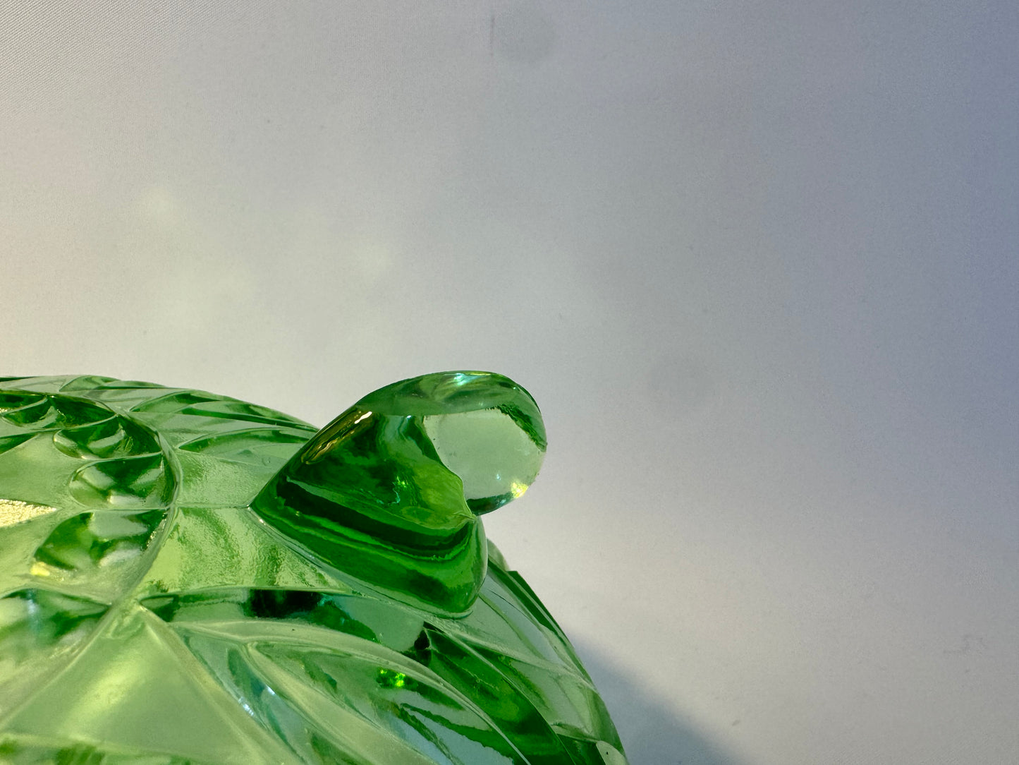 Green Cut Glass Large Bowl | Fruit Bowl | Art Deco | Footed Bowl | Vintage Retro |