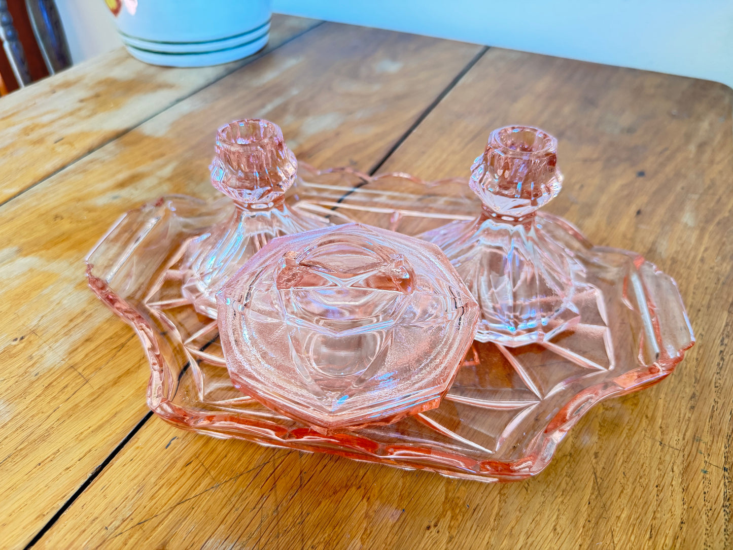 Pink Glass Vanity Set | Dressing Table | Retro Vintage Unique |