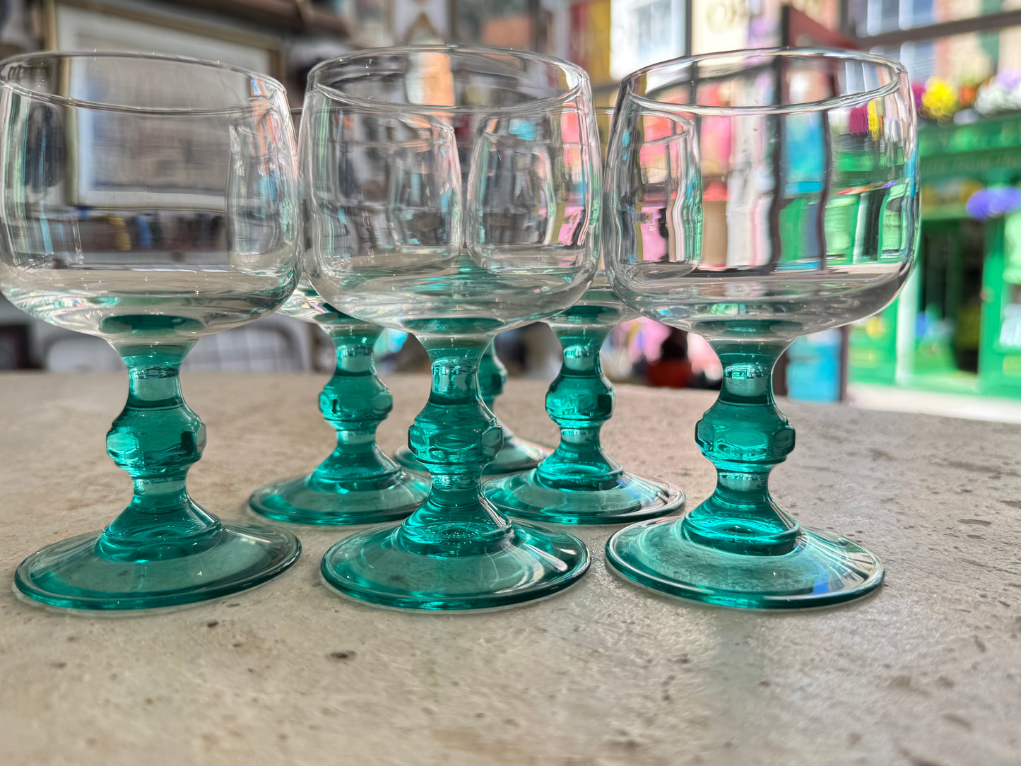 Turquoise Stem Glasses | Luminarc France | Wine/Cocktail/Aperitivo Glasses | Vintage Retro Barware Glassware |