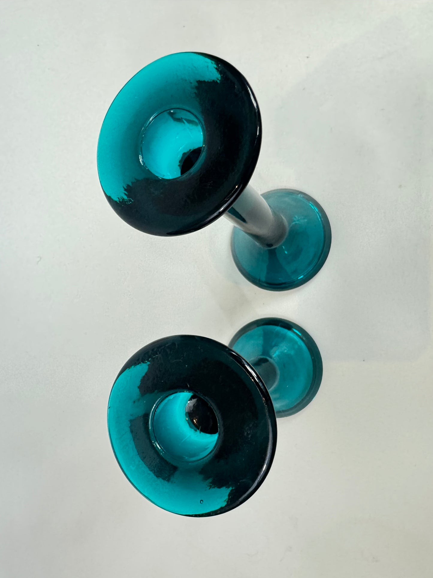 Turquoise Glass Candlestick Holders | Set of 2 | Vintage Retro