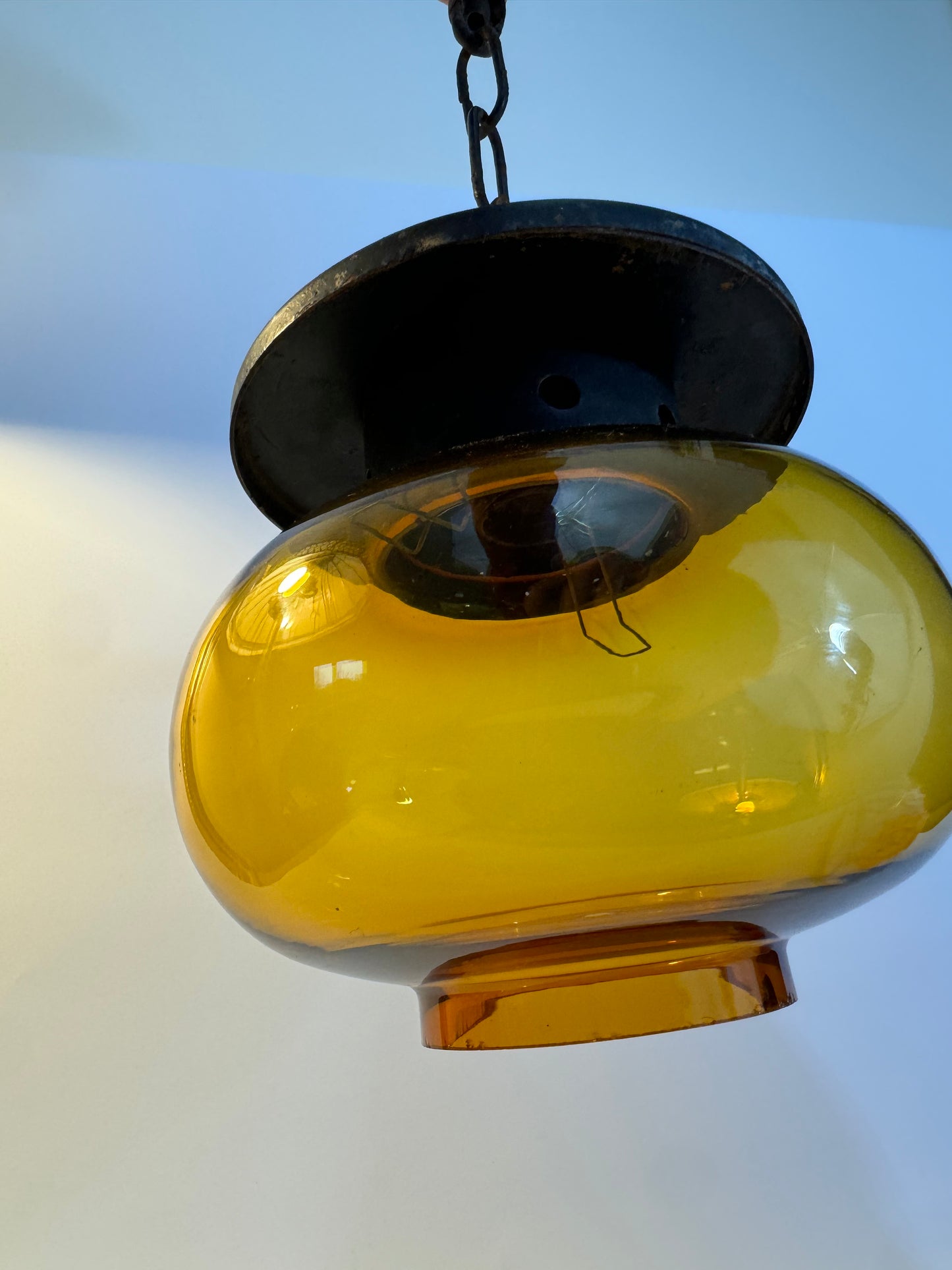 Antique Amber Glass Balloon Light Fitting | Iron | Made in Spain | Vintage Retro |