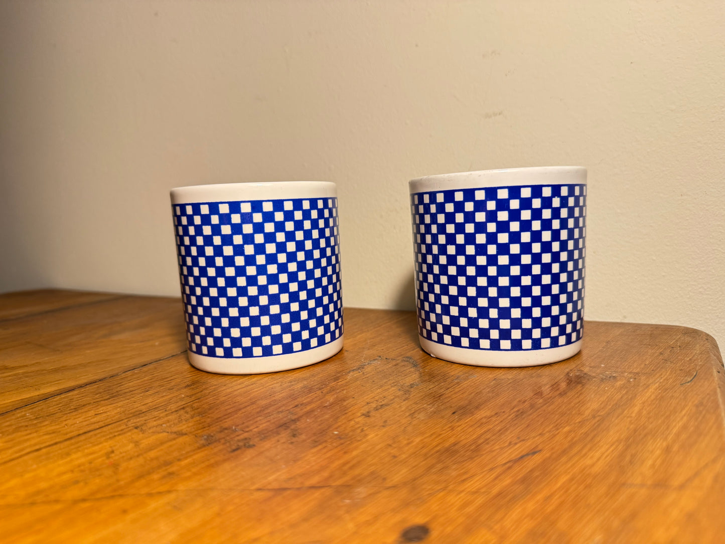Vintage 1980's Ingrid Berger Mug FPC Blue & White Check Ceramic Coffee / Tea | Retro | Made in England |