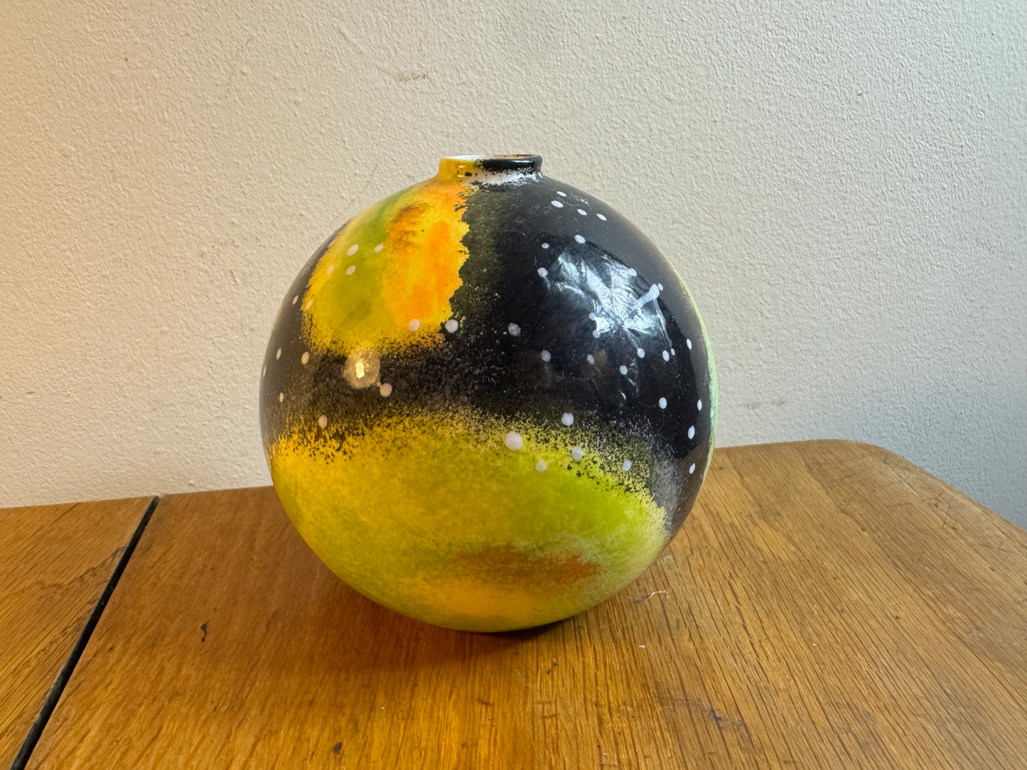 Small Studio Pottery Round Bud Vase | Galaxy Cosmic | Vintage Retro | MCM Mid Century Decor | Sphere Vase |