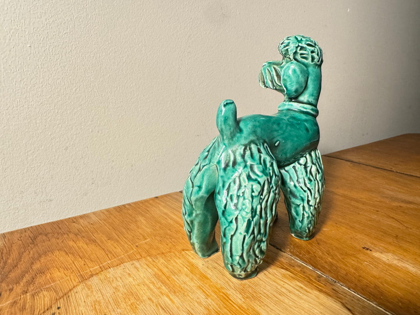 Ceramic Green Glazed Spaghetti Poodle Dog | Vintage Retro |